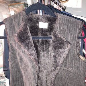 vintage womens' sleeveless vest fake fur lined,  brown , size M